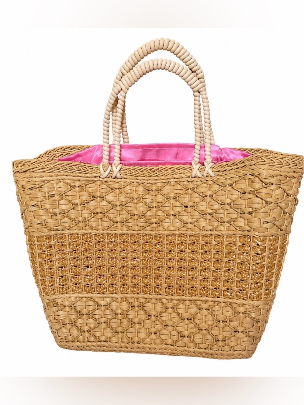 Vintage • Hand Woven • Straw • Tote Bag in Natural • Custom Lining